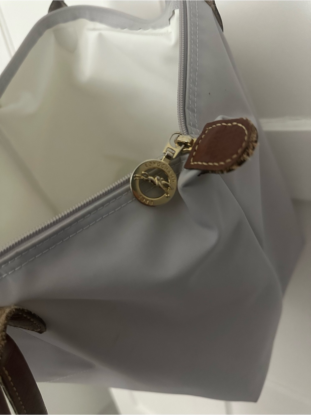 Longchamp Le Pliage Tote Bag - Grey with Brown Trim - Picture 8 of 8
